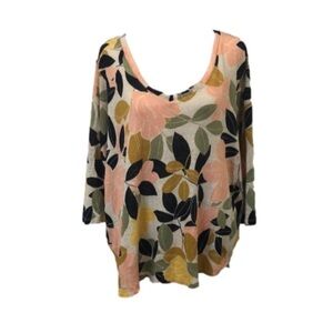 Rachel Zoe Size 2X 100% linen pull over top. 3/4 sleeves floral foliage
